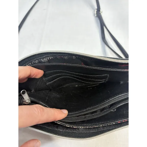 Stone‎ Mountain Black Leather Crossbody Purse Organizer Bag 8.5"x6" Zip Pockets - Image 5