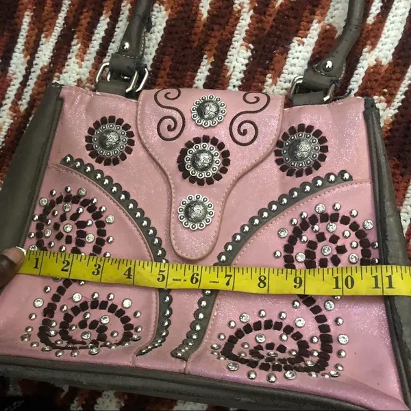 Y2K 2000s Western Coastal Cowgirl Mcbling Bimbo Goth Fairy Pink Studded Hand Shoulder Bag Purse bedazzled #whimsygoth #grunge #punk #stagecoach #festival Measurement in pics - Image 4