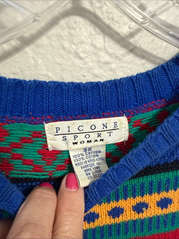 Vintage bright striped sweater plus size cottagecore rainbow 80s granny - Image 3