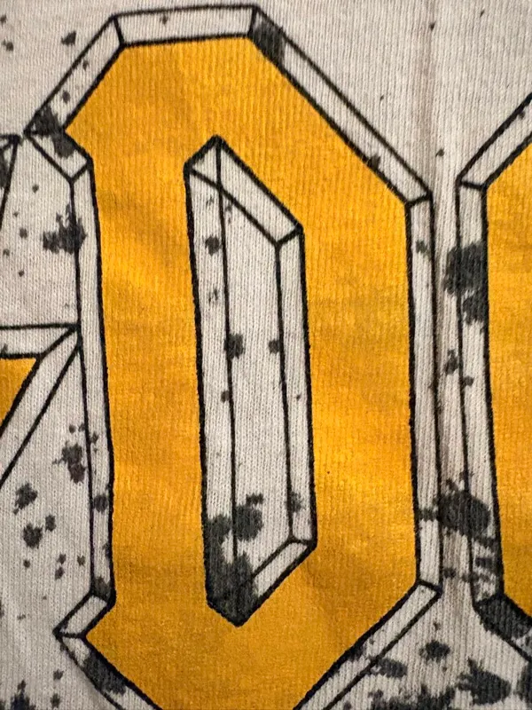 AC/DC White Tee with Yellow Logo and Black Splatter Sz S - Image 6