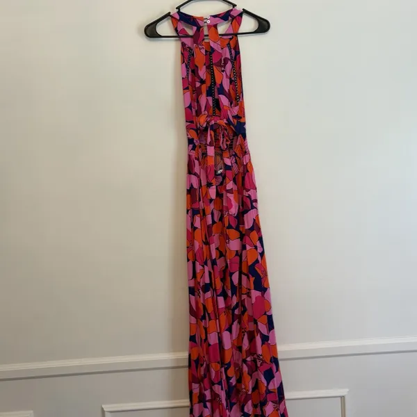 Anthropologie‎ Abel The Label Charlotte halter maxi dress orange Blue Pink M - Image 8