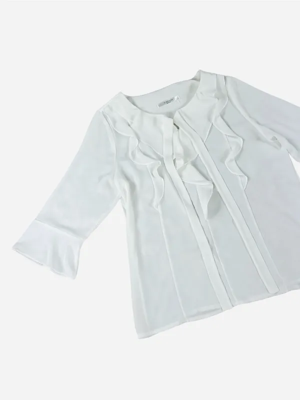 Classic Office Attire Women’s White Ruffle-Front Blouse - Image 3