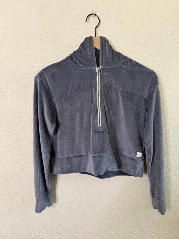 Vuori Women's Haven‎ Half Zip Jacket Hoodie in Azure Blue Velour Womens Size XS - Image 3