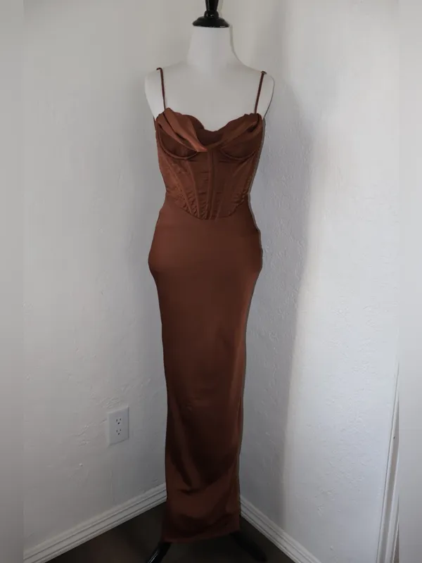 House of CB Brown Satin Corset Maxi Dress XS - Image 2