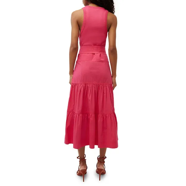 Veronica Beard Austyn Hot Pink Tiered Pima Cotton Midi Designer Chic Dress XS - Image 3