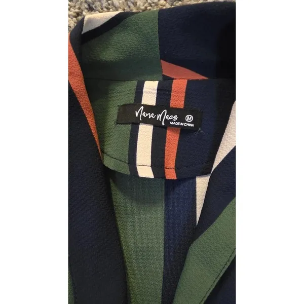 Nana Macs Women's Blue green Striped Boho Retro 90s‎ Y2K Long Sleeve Blouse Top Sz Medium - Image 5
