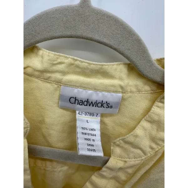 Chadwicks 100% Linen Button Front Shirt Womens Large Yellow Mandarin Collar - Image 6