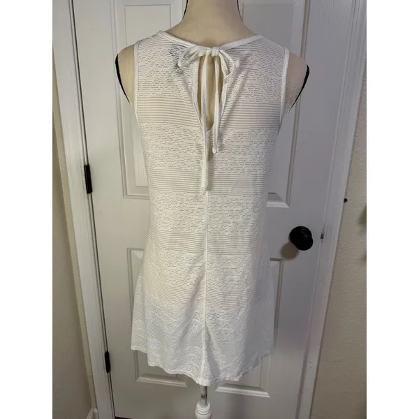 Portocruz White Lace Stripe V-Neck Swim Cover Up Dress Keyhole Back Small‎ - Image 2