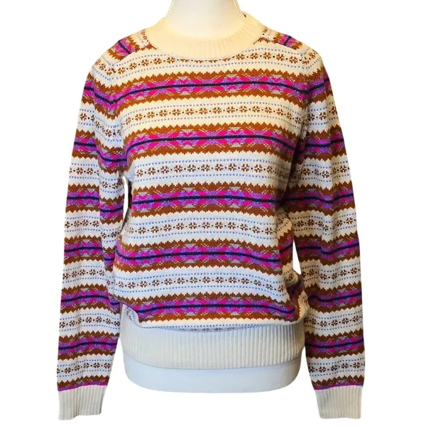 J.Crew Striped Fair Isle Crew Neck Sweater Sz SM Cozy Cabincore - Image 3