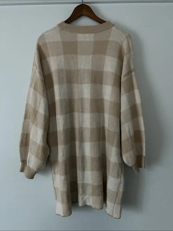Beige Plaid Women’s Sweater Dress - Image 6