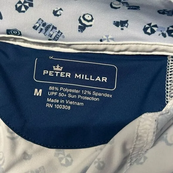 Peter Millar M 1/2 Zip Sun Shirt Light Blue Umbrella Print Golf Long Sleeve‎ - Image 3