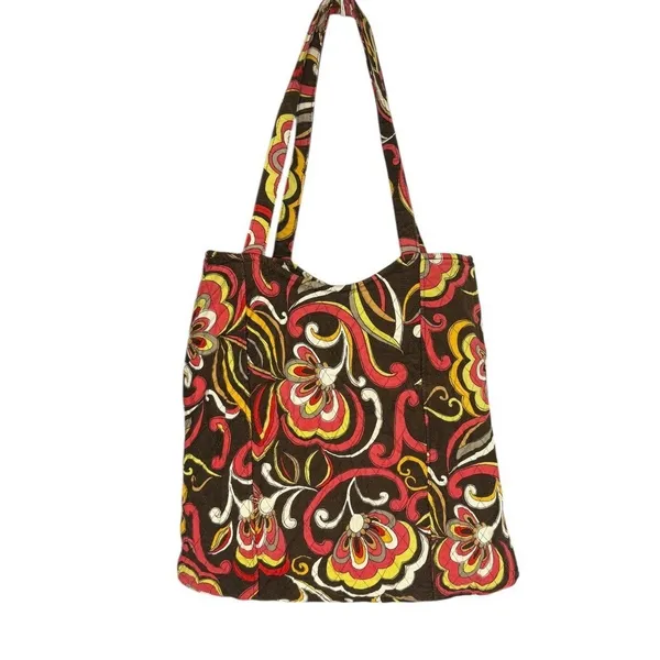 Vera‎ Bradley Quilted "Puccini" Bucket Tote Handbag Medium Bag Brown Pink Floral - Image 2
