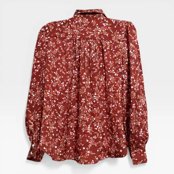 Ann Taylor‎ Floral Button Down Blouse Womens SP Red Excellent Long Sleeve Petite - Image 3