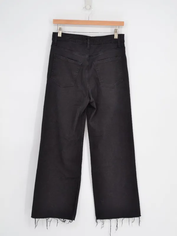 Reformation Emma High Rise Wide Leg Jeans Black Raw Hem 28 - Image 3