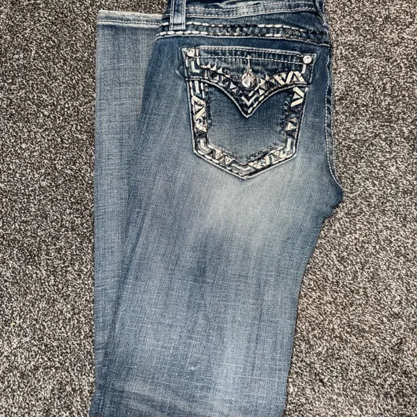 Miss Me Blue Boot Cut Jeans with Rhinestone Embellishments - Image 2
