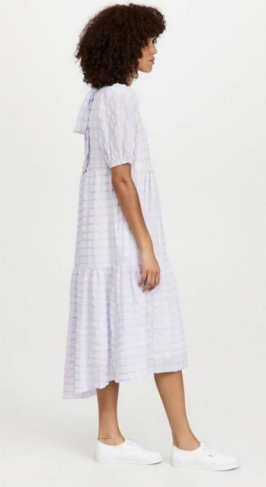 💕ENGLISH FACTORY💕 Tiered Gingham Seersucker Maxi Dress ~ Lavender Medium M NWT - Image 6