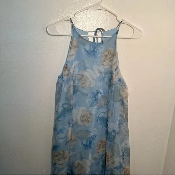 Vintage Express Tricot Women's Size XS Maxi Dress Light Blue Beige Floral - Image 2