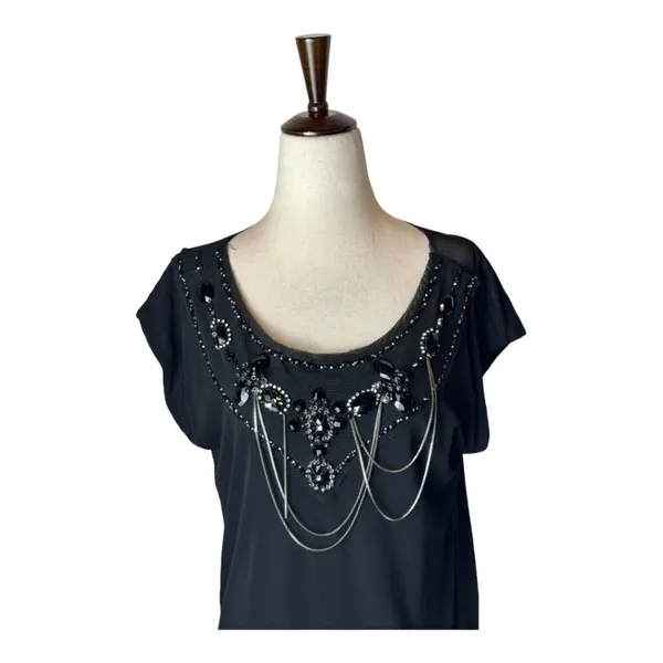 Alice + Olivia Beaded Jeweled Neck Dress Women Small Black Mini‎ Whimsigoth Goth - Image 3