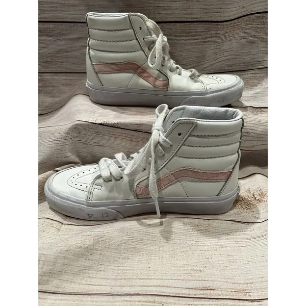 Vans SK8 Classic Hi White Leather Pink Stripe Skate Shoes Womens SZ M 4.5 W 6 - Image 2
