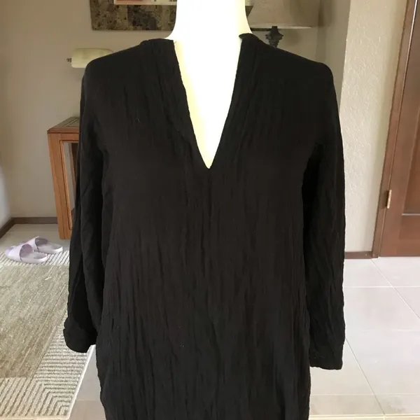 Anthropologie Sunday Atelier Caftan Coverup Dress Black Slub 100% cotton Pockets Coastal Small - Image 12