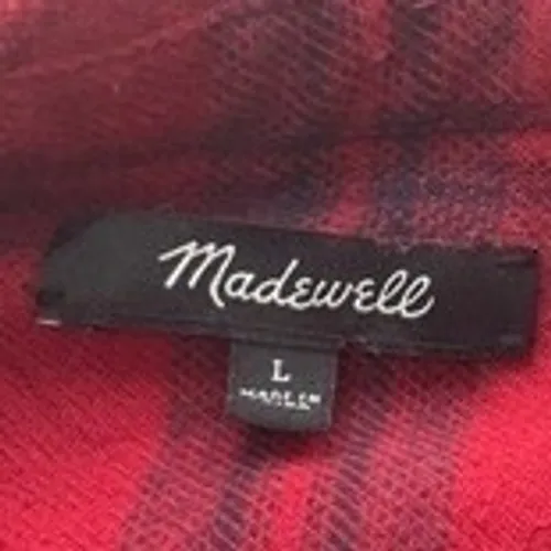 Madewell Red Plaid Flannel Button Down Shirt Cotton Long‎ Sleeve Size L - Image 6
