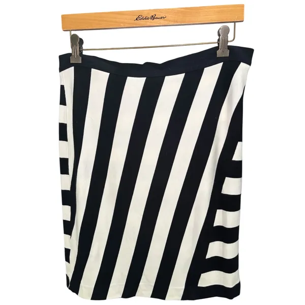 Banana Republic Black White Striped Mini Skirt 12 Stretch Bold‎ - Image 3