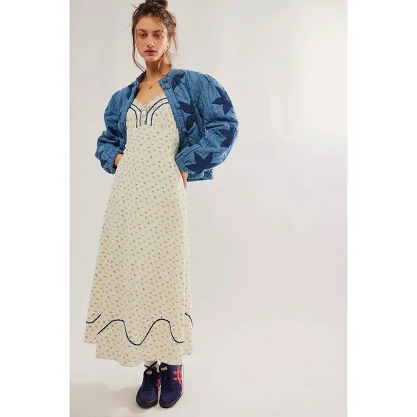 Free People Dainty Western Prairie Sweet Hearts Midi Dress in Ivory Combo Medium - Image 7