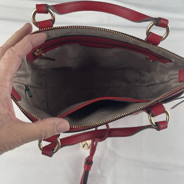 Michael Kors Red Saffiano‎ Leather Satchel Crossbody Bag Gold Hardware Tassel - Image 5