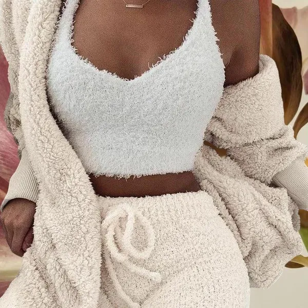 POL White Fuzzy Knit Cropped Sweater Tank - Image 9