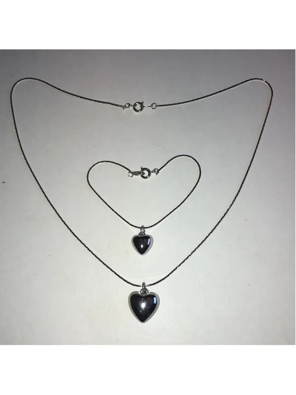 Vintage Silver Tone Dainty Heart Pendant Necklace Bracelet Set - Image 5
