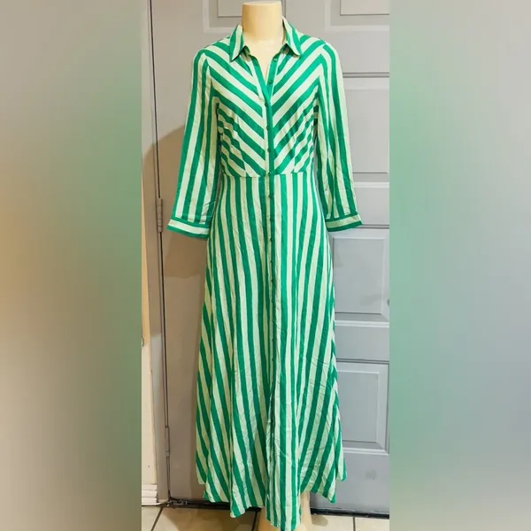 Women’s striped maxi shirt dress in green in size XS pit to pit 17” - Image 7