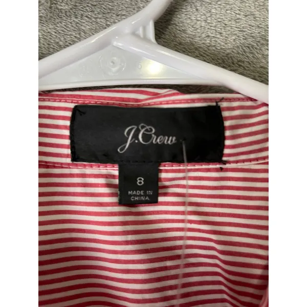 J.Crew Tie-Waist Shirtdress Red White Stripe Cotton Button Front Belted 8 New - Image 5