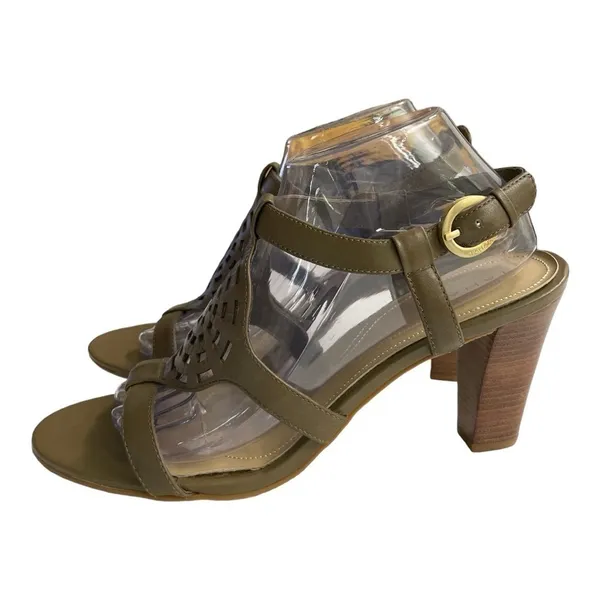 Tahari Womens Ladies Leather Upper Open Kendra Toe Olive Green 10M 3.5" heels - Image 2