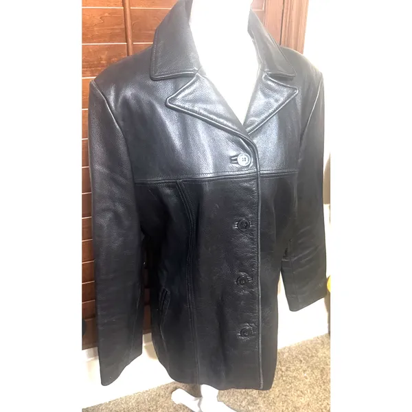 Vintage 90s Jones New York Leather Jacket womens sz L blazer quilted lining - Image 2