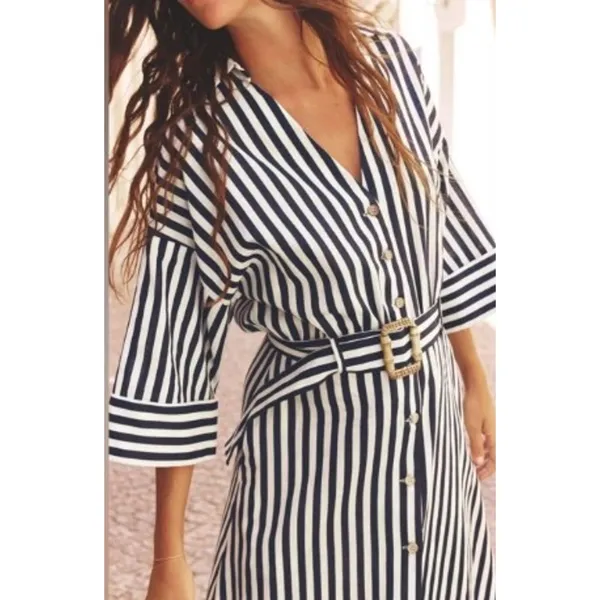 NWT Zara Blue White Striped Belted Dress Sz. XS - Image 3