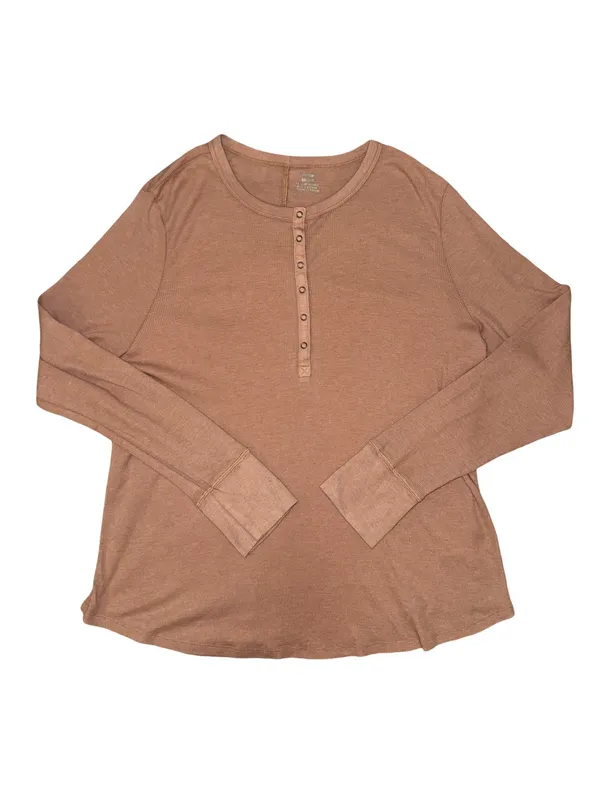 Aerie XXL camel tan Ribbed Long Sleeve Henley Top Snap Button Casual Basic - Image 2