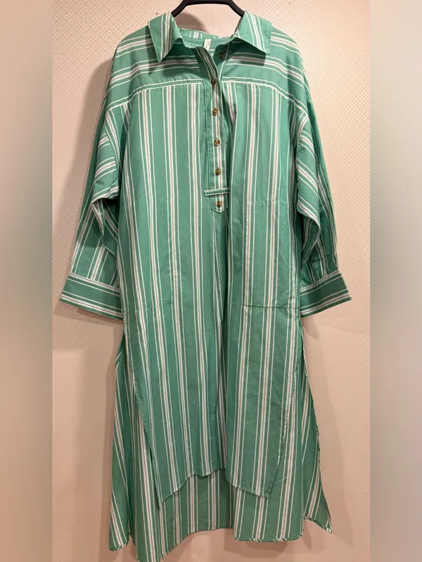 NWT Anthropologie Mint Green and White Striped Midi Shirt Dress Cotton - Image 5