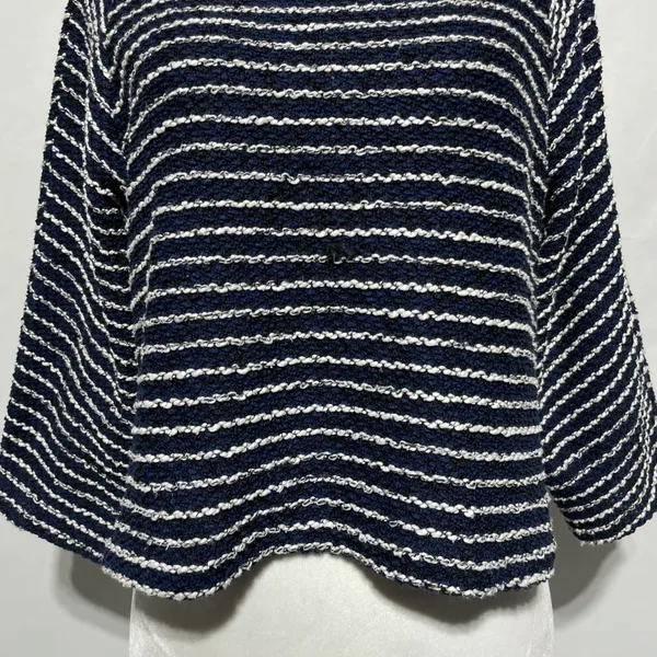 ZARA Striped Textured Mock Neck 3/4 Sleeve Sweater Top Navy White Size Medium - Image 4