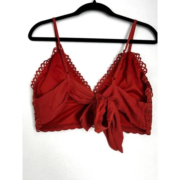 Era Vanity Lace Bralette L Floral Crochet Tie Back Burnt Orange Boho Festival - Image 2