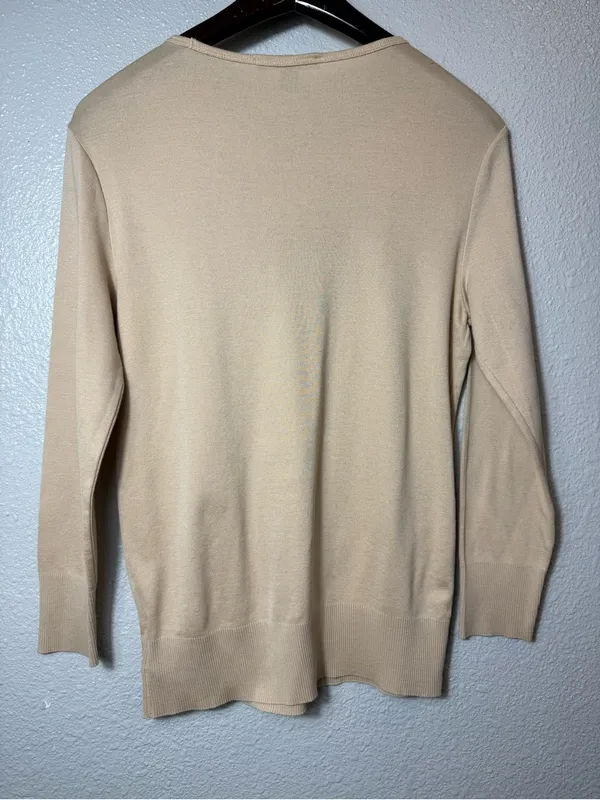 Ralph Lauren Black Label Beige 100% Cotton Crewneck Knit Sweater‎ Women’s Large - Image 2