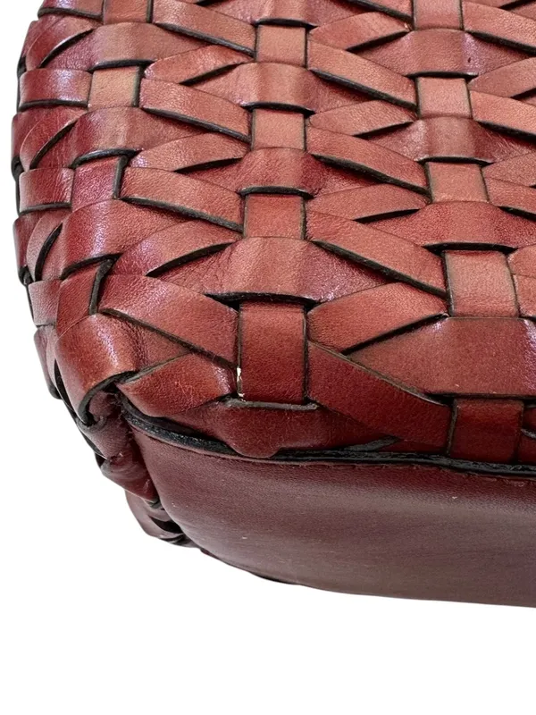 Dillards Woven Leather Cognac Brown Crossbody Bag Fisherman - Image 12