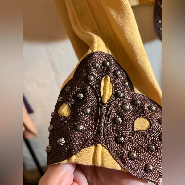 Double D Ranch Gold Tan Studded Blazer Jacket Brown Detailing cropped western M - Image 6