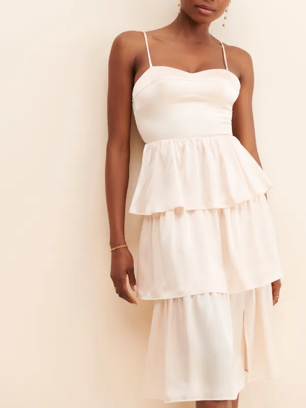 Amanda Uprichard Rosalia Tiered silk dress light pink blush medium - Image 4