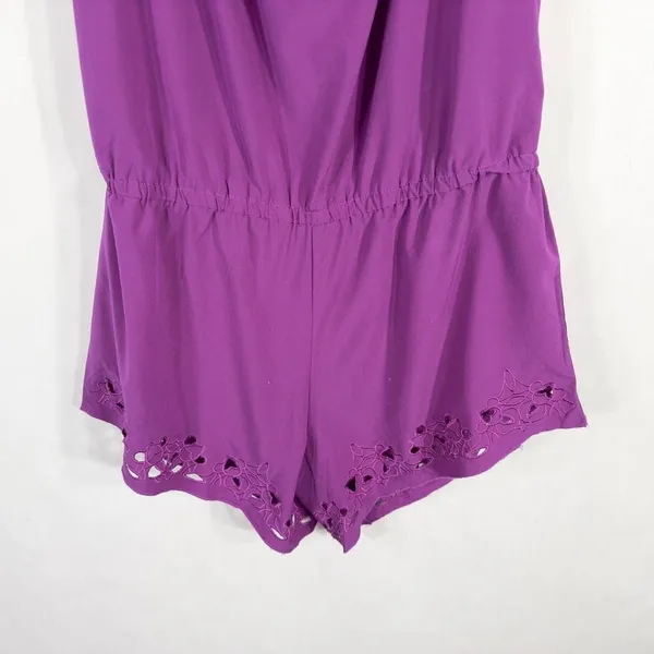Fabletics XS Romper Perforated‎ Legs Purple Off Shoulder Short Sleeve 1304 - Image 8