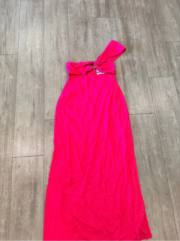 Here Comes the Sun Bright Fuchsia One-Shoulder Maxi Dress with Ring Detail - Image 4