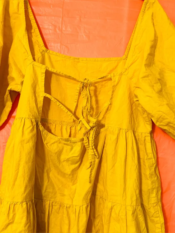 Influence Mustard Yellow Tiered Mini Dress with Square Neck Size 12 - Image 5