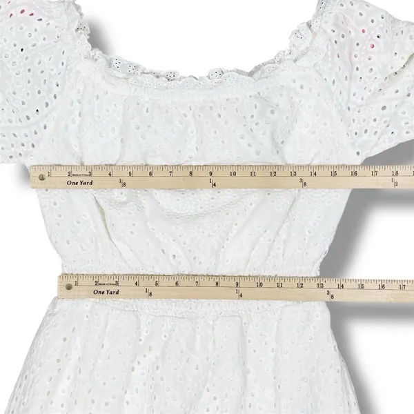 Betsey Johnson Eyelet Off The‎ Shoulder Smocked Waist Midi Dress White Large - Image 13
