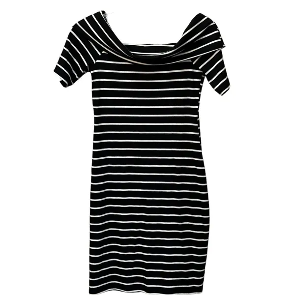 Juicy Couture Black White Ribbed Striped Sheath Dress Y2K‎ Vintage Size Medium - Image 3