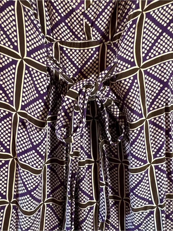 J. Crew Dress Sz 6 Purple Brown‎ Geometric Print 100% Silk Luxury Polka Dot Midi - Image 5