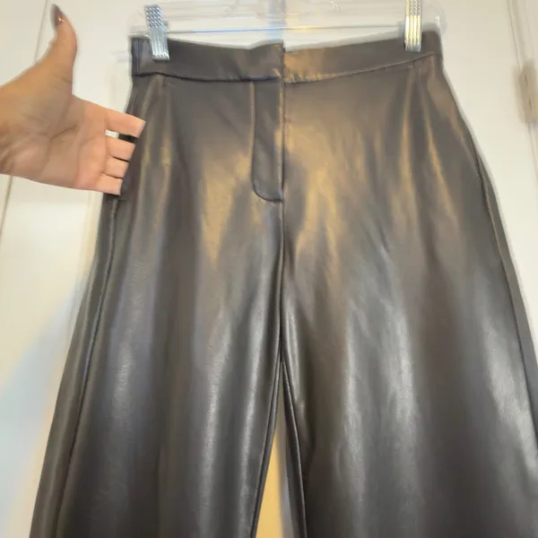 J.Crew Kate Faux‎ Leather Straight Leg Pants Black High Rise Size 0 Chic Trendy - Image 4